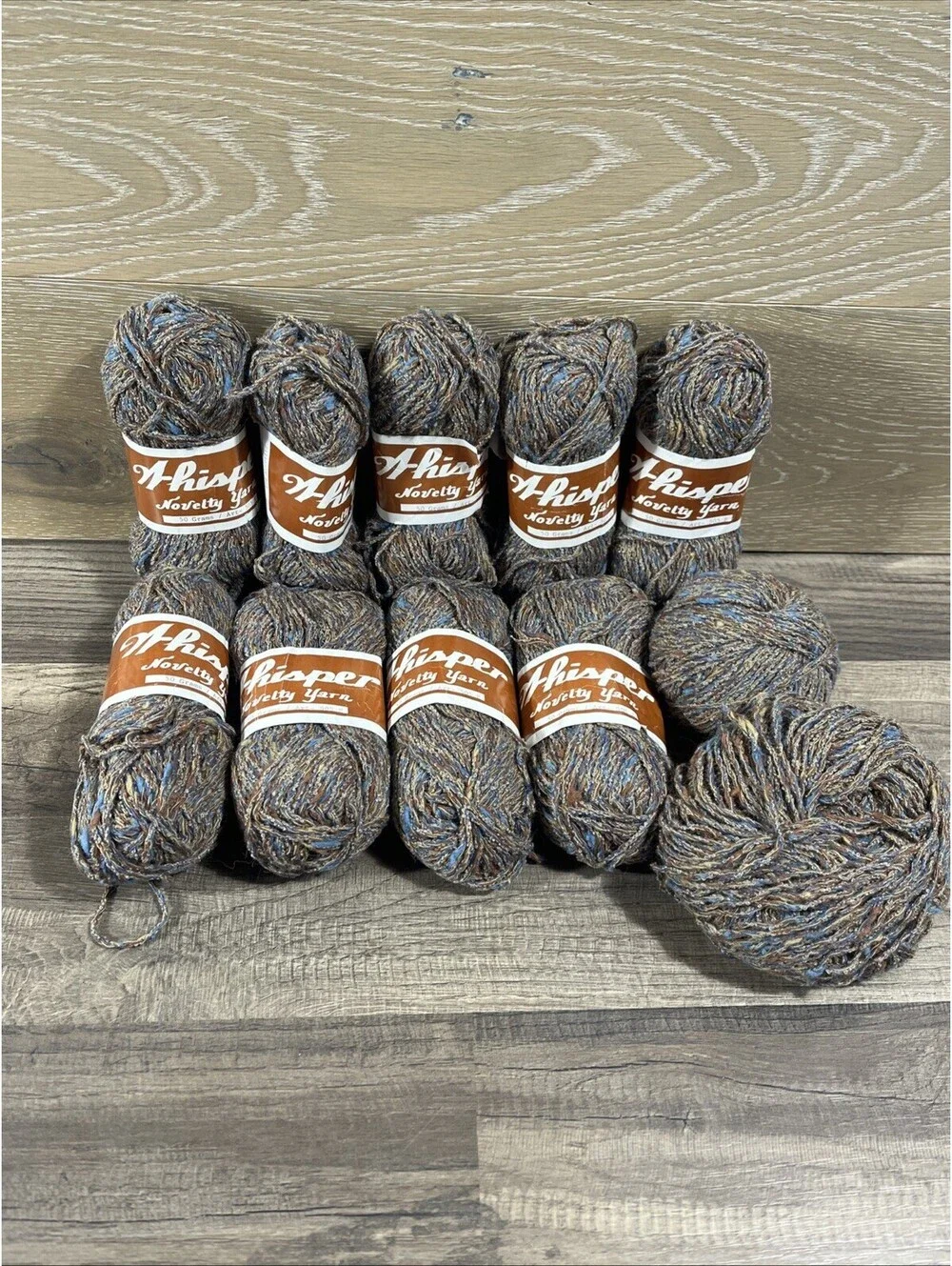 “Whisper” Novelty Yarn Lot of 11 Skeins Cream/Rust/Blue Wool Polyamid Acrylic